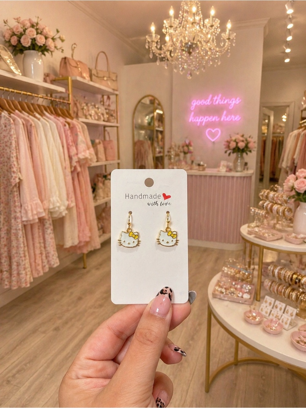 Hello Kitty Enamel Dangle Earrings - White & Gold